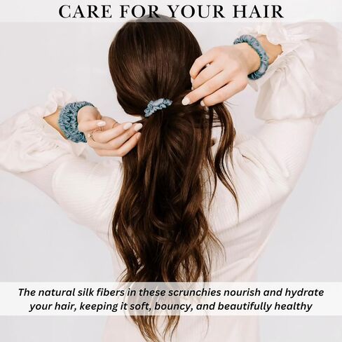 Scrunchies Mulberry Silk for Women - Scrunchies ذات الشعر الحريري الرفيع المتميز لجميع أنواع الشعر الصلبة (5 عبوات) - مصنوعة في روابط الشعر الحريرية - Scrunchie الحريري مجموعة للوقاية من الفراز (أسود) in Saudi Arabia