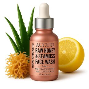 Aucuti 3-in-1 غسيل الوجه-منظف لمكافحة حب الشباب ، حبر الحبر والمسام مع Seamoss و Raw Honey | العناية بالبشرة الطبيعية العضوية للبشرة الواضحة والمتوازنة