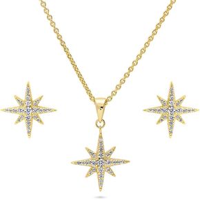 BERRICLE Sterling Silver North Star Cubic Zirconia CZ Necklace and Earrings Set for Women, Rhodium Plated, Sterling Silver Cubic Zirconia, Cubic Zirconia in Kuwait