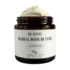 Herbs of Eden | Healing Herbal Body Butter | Pure Organic Calendual Comfrey Plantain Marshmallow root Infused Jojoba Rosehip Oil All Natural Soothing Whipped Body Moisturizer for Dry Itchy Skin Eczema Long Lasting Lightweight with Fast Absorption lotion a
