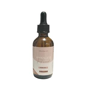 Mahogany Teakwood Scented Body Oil, Lightweight Fragrant Skin Moisturizer for Cuticle After Bath Shower Massage Daily Wear w Safflower & Apricot Oil for Dry Skin & Hands (2 oz)