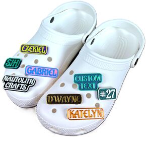 Custom Name Charm for Foam Clogs Shoes - Personalized Text and Numbers Pin for Soft Sport Sandals - Customized Jersey Number, Team Name, Monogram Shoe Charm (Bubble Letter Font Monogram or Numbers)