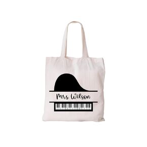 Personalized Piano Teacher Tote Bag – Custom Cotton Reusable Bag with Name and Grand Piano Design, Perfect Gift for Music Teachers, Piano Instructors, and Musicians