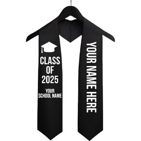 Custom Graduation Stole. Elegant Satin Sash for Class of 2024 Ceremonies, 70" Long, 4.6" Wide, Perfect for Personalization (Yellow)