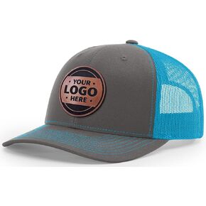 Custom Trucker Leather Patch Hat Laser Engraved Heather Grey Black