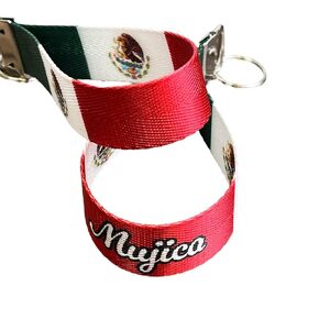 Custom Mexico Flag Nylon Keychain, Personalized Mexican Flag Wristlet