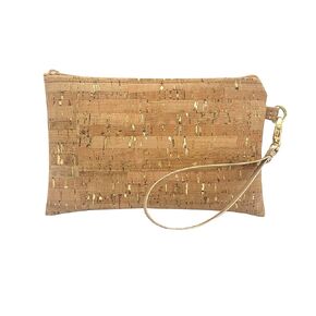 Gold Flecked Cork Wristlet with Strap, Cork Clutch, Handmade Cork Wristlet