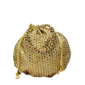Indian Ethnic Designer Embroidered Silk Potli Bag Batwa Pearls Handle Purse Clutch Purse for Women (Red)