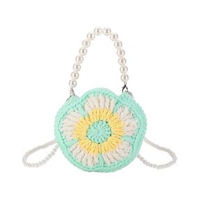 Crochet flower bag coin purse cute pearl chain crossbody bag, crochet bag handbag, crochet shoulder bag (White)