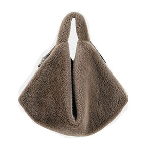 JEF-01 Real Rabbit Fur Handbags For Women Furry Small Bag Fluffy Purse Fuzzy Fur With Zipper And Quality Fur Clutch (Teddy Brown)