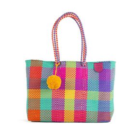 Fiesta Super Tote, Handwoven Plastic Tote, Mexican Plastic Woven Bag, Beach Bag, Summer Bag, Multi-Color Beach Bag, Water-Resistant Tote