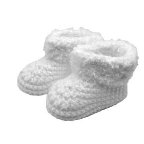 Crocheted Baby Booties, White/White