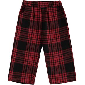 Toddler Baby Boy Girl Cotton Plaid Pants Hippie Flannel Gingham Trousers Causal Winter Fall Clothes with Pockets