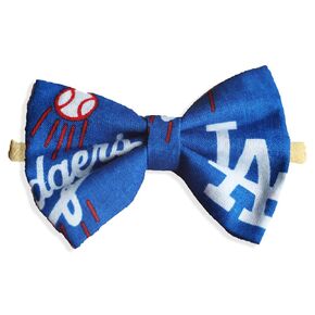 Newborn To Toddler Girls Dodgers Hair Bow Football Nylon Headband Or Alligator Clip | Made In USA | Fast Shipping (Nylon)