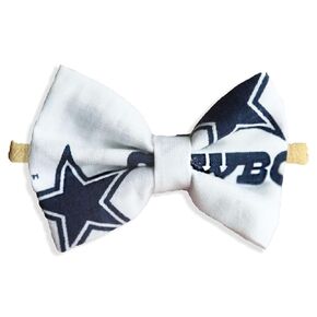 Newborn To Toddler Girls Dallas Hair Bow Football Nylon Headband Or Alligator Clip | Made In USA | Fast Shipping (Nylon)