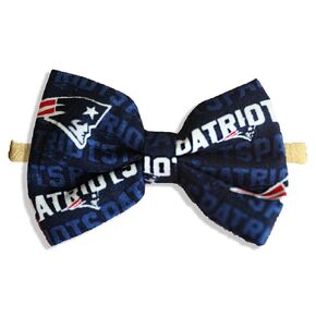 Newborn To Toddler Girls Patriots Hair Bow Football Nylon Headband Or Alligator Clip | Made In USA | Fast Shipping (Nylon)