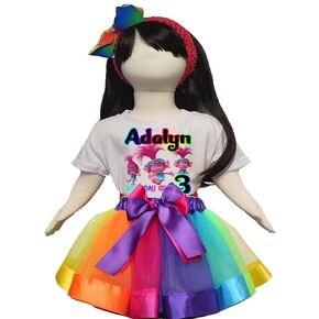 Birthday Rainbow Tutu Outfit Dress and Custom Birthday Shirt with Any Name and Age on it Choose 3pc, 2pc, or 1pc options Cute Birthday Set
