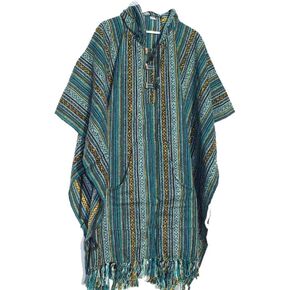 Nepalese Poncho Usisex - 100 ٪ Cotton Baja Hoodie | حجم واحد يناسب كل | سترة الهبي مع إغلاق الرباط على الطراز المكسيكي المعطف (قوس قزح)