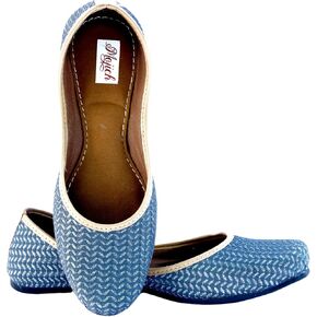 Anarkali Wave Cut Traditional Handmade Jutti for Women & Girls Embroidered Punjabi Ethnic Flat Shoes Indian Mojari Slip-On Leather Footwear for Wedding, Festive & Casual Wear (Light Blue, 6) in Saudi Arabia