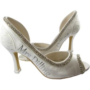 Personalized Bridal Wedding Heels in White or Ivory, 3.5 inch, Custom Handmade with Personalized Sides