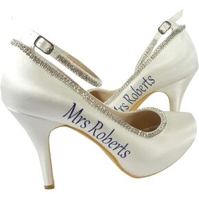 Royal Blue Mrs Last Name Satin Heels for Wedding Shoes