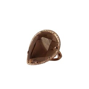 Magnificent 14K Pink Rose Gold Smokey Topaz Brown Quartz MicroPave Diamond Ring