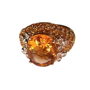 Magnificent Estate 14K Yellow Gold Huge Orange Citrine Diamond Designer Ring