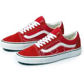 Red Old Skool Shoes x Red Bandana Pattern Custom Handmade Shoes By Patch Collection