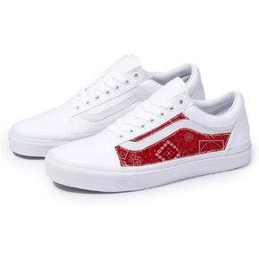 أحذية Skool القديمة البيضاء X Red Bandana Pattern Mustice Thanks Moster By Patch Collection