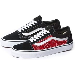 Black Old Skool Shoes x Red Bandana Pattern Custom Handmade Shoes By Patch Collection