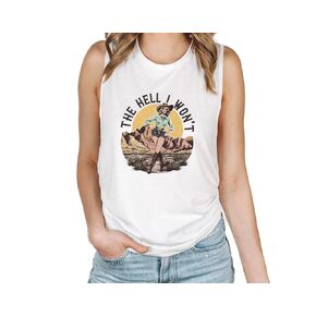 The Hell I Won't - White Muscle Tank - Women's Shirt Tank Summer Tank Cute Graphic Shirt - Summer Vibes - Western Attire (S)
