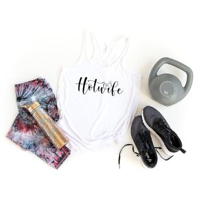 HOT WIFE White Racerback Tank - HotWife Shirt - Swingers Fetish Sexy Women's Shirt Tank Top MFM Cuckold (M)