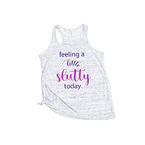 Feeling A Little Slutty Today White Marble Racerback Tank - HotWife Shirt - Swingers Fetish Sexy Women's Shirt Tank Top (L)