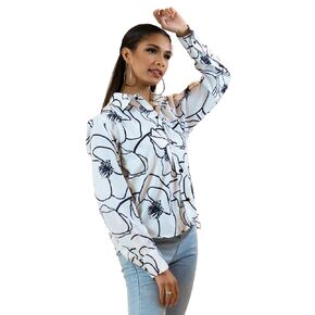 Black and White Striped Shirt Women - Abstract Linen Button Up Shirts for Women - Collar Blouses for Women Dressy Casual Summer Fashion Office Attire - Long Sleeve Blouses for Women