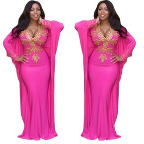 Beautiful women kaftan baby shower wedding formal casual party (Pink, One size fit from Small until XLarge size)