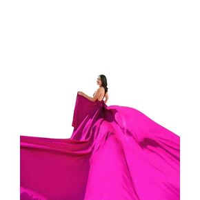 Fuchsia Satin Ball Gown with Sweeping Long Train Dress