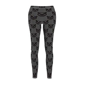 Black Witch Cat Women's Cut & Sew Casual Leggings in Charcoal