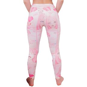 Ahegao Face Anime Leggings by Lewd Fashion – Perfect for Cosplay & Yoga – Waifu-Inspired White Tights – Manga-Themed Outfit – Ideal Gift for Her (S)