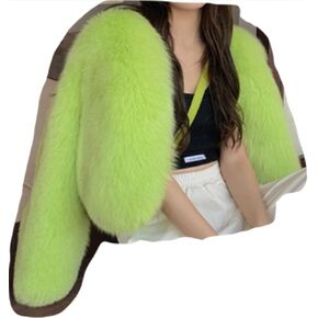 GEU-01 Women Luxury Winter Warm Fluffy Short Real Fox Fur Short Coat Jacket Parka Outwear (S, Lime Green)