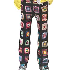 Women's Pants, Handmade Wool Pants, Granny Square, Crochet, Straight Leg Slim Fit Pants, Elastic Waist, Fits 30-35in Waist