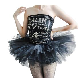 Women's Black Fluffy Mini Tutu Skirt Birthday Halloween Goth Tulle Skirt Cosplay Costume Witch Dark Fairy Adult Women Teen Dress (L)