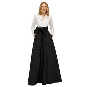 Women Black Maxi A Line Skirt Handmade High Waisted Casual Long Taffeta Skirt with Pockets & Belt