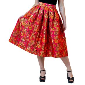 Floral A Line Hawaiian Print Skirt - High Waisted Vintage Midi, Skirt with Pockets - Elegant Trendy Box Pleated Circle Skirt for Women (XL)
