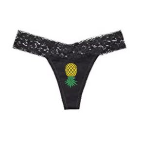 SWINGERS Upside Down Pineapple Panties - Black Lace Thong - Swinger Panties - Sexy Underwear HotWife (L)