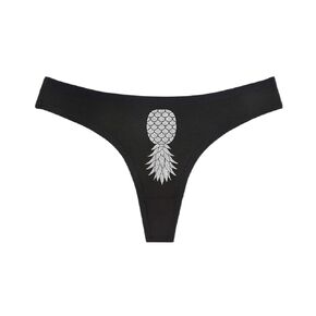 UPSIDE DOWN PINEAPPLE Swingers Black Thong - Choose Your Glitter Image Color - HotWife MFM Threesome (L, Gold Glitter)