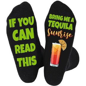 Bring Me Tequila Sunrise Socks - Funny Cocktail Socks for Men & Women, If You Can Read This Novelty Bartender Gift, Tequila Lover Gift, Black Socks