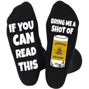 Funny Socks for Men and Women - Shot of Jameson Whiskey Gifts, Funny Beverage Themed Birthday Gifts, Black Socks