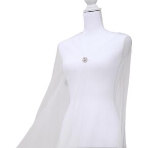 Long Sheer Tulle Wedding Cape in White or Ivory with Silver Brooch, Cathedral Length, Shawl Cape (White)