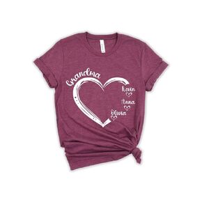 Family Custom Name Heart Shirt, Personalized Kids Name Shirt, Mothers Day Gift Shirt, Cute Grandma and Grandkids T-Shirt