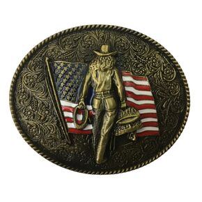 Cowgirl Belt Buckle American West Cow Girl USA Flag